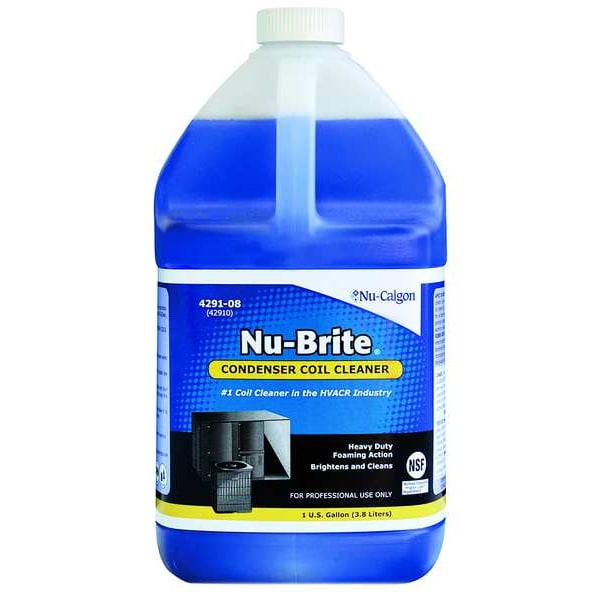 Nu-Calgon Nu Brite Condenser Coil Cleaner For Outside AC Condenser Coils, 1 Gal, Liquid, Blue, Alkaline - 4291-08