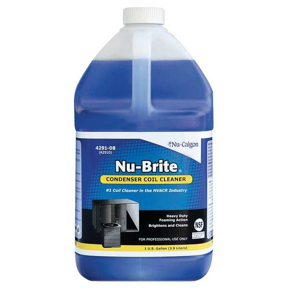 Nu-Calgon Nu Brite Condenser Coil Cleaner For Outside AC Condenser Coils, 1 Gal, Liquid, Blue, Alkaline - 4291-08