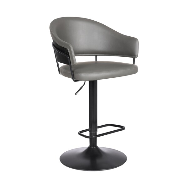 Armen Living Brody Adjustable Height Swivel Gray Faux Leather and Black Wood and Metal Base Bar Stool - LCBOBABLGR