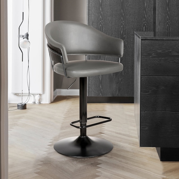 Armen Living Brody Adjustable Height Swivel Gray Faux Leather and Black Wood and Metal Base Bar Stool - LCBOBABLGR