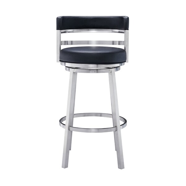 Armen Living Titana 30" Bar Height Swivel Black Faux Leather and Brushed Stainless Steel Bar Stool - 840254335103