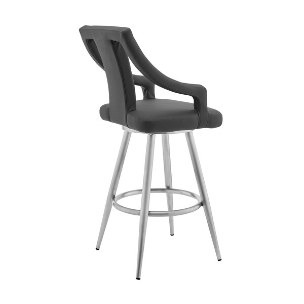 Armen Living Maxen 30" Gray Faux Leather and Brushed Stainless Steel Swivel Bar Stool - LCMXBABSGR30