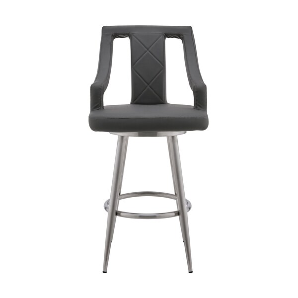 Armen Living Maxen 30" Gray Faux Leather and Brushed Stainless Steel Swivel Bar Stool - LCMXBABSGR30