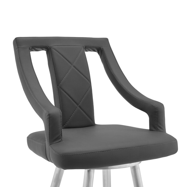 Armen Living Maxen 30" Gray Faux Leather and Brushed Stainless Steel Swivel Bar Stool - LCMXBABSGR30