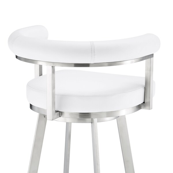 Armen Living Nolagam Swivel Bar Stool in Brushed Stainless Steel with White Faux Leather - 840254335684