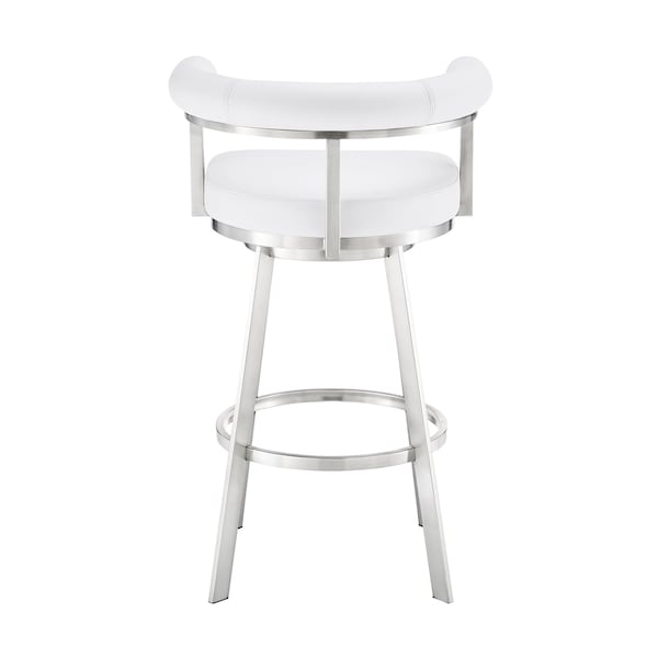 Armen Living Nolagam Swivel Bar Stool in Brushed Stainless Steel with White Faux Leather - 840254335684