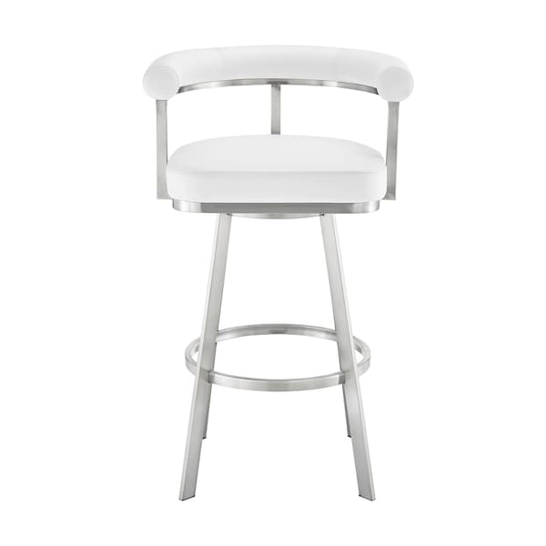 Armen Living Nolagam Swivel Bar Stool in Brushed Stainless Steel with White Faux Leather - 840254335684