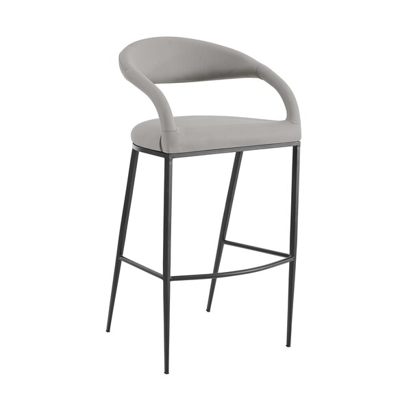 Armen Living Ramona 30in Bar Stool with Matte Black Iron and Light Gray Leather - LCRABABLKPGRY30