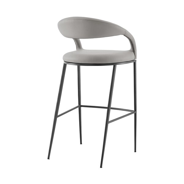 Armen Living Ramona 30in Bar Stool with Matte Black Iron and Light Gray Leather - LCRABABLKPGRY30