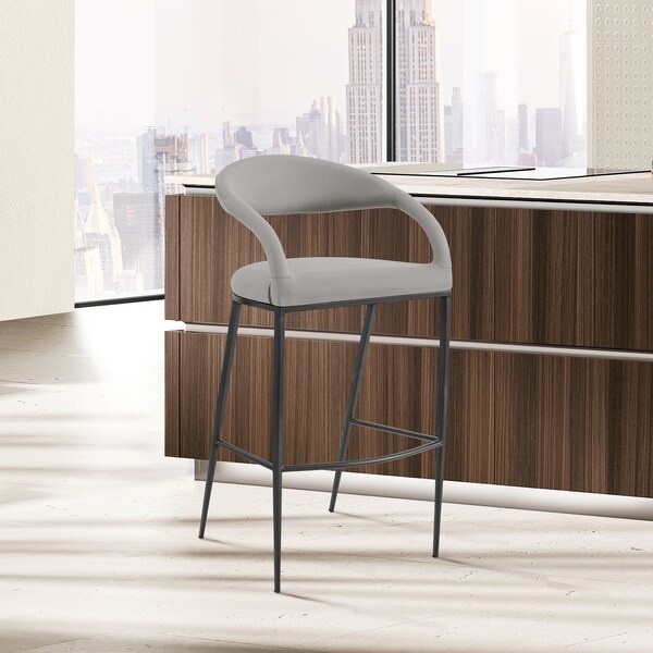 Armen Living Ramona 30in Bar Stool with Matte Black Iron and Light Gray Leather - LCRABABLKPGRY30