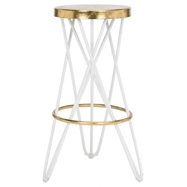 Safavieh 30 x 18 x 18 in. Lorna Gold Leaf Bar Stool White & Gold - FOX3254A
