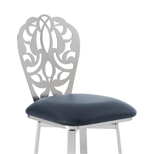 Armen Living Cherie Contemporary 30" Bar Height Barstool in Brushed Stainless Steel Finish and Gray Faux Leather - LCCHBABSGR30