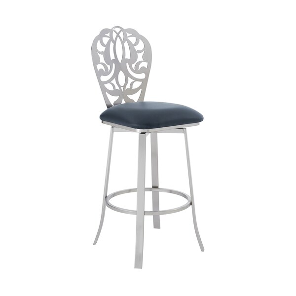 Armen Living Cherie Contemporary 30" Bar Height Barstool in Brushed Stainless Steel Finish and Gray Faux Leather - LCCHBABSGR30