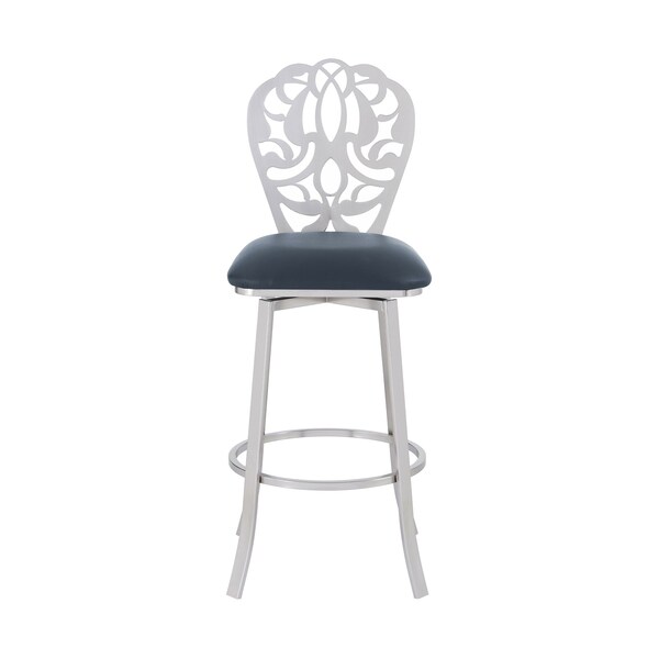 Armen Living Cherie Contemporary 30" Bar Height Barstool in Brushed Stainless Steel Finish and Gray Faux Leather - LCCHBABSGR30