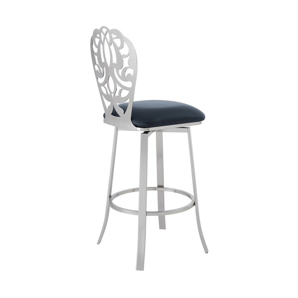 Armen Living Cherie Contemporary 30" Bar Height Barstool in Brushed Stainless Steel Finish and Gray Faux Leather - LCCHBABSGR30