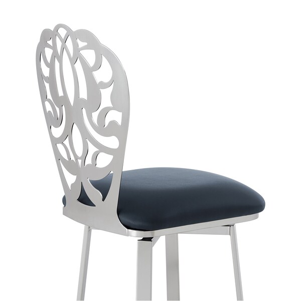 Armen Living Cherie Contemporary 30" Bar Height Barstool in Brushed Stainless Steel Finish and Gray Faux Leather - LCCHBABSGR30