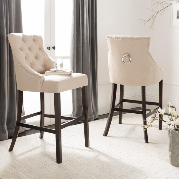 Safavieh Eleni Tufted Wing Back Bar Stool Beige & Espresso, 2PK - BST6304E-SET2