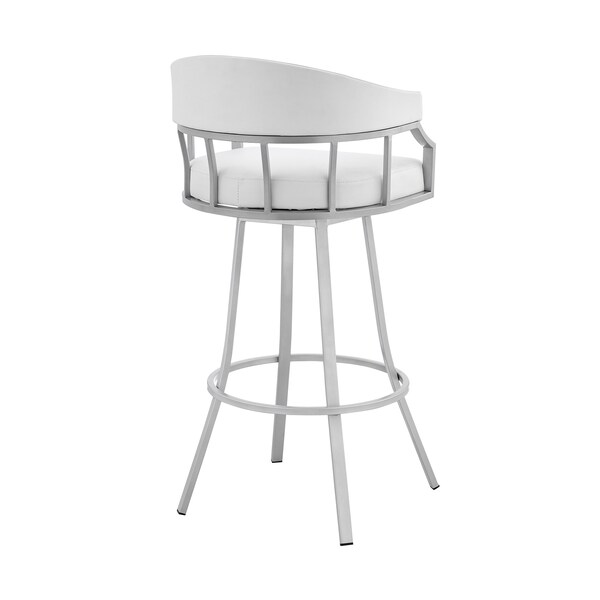 Armen Living Valerie 30" Swivel White Faux Leather and Silver Metal Bar Stool - LCVLBASLWH30