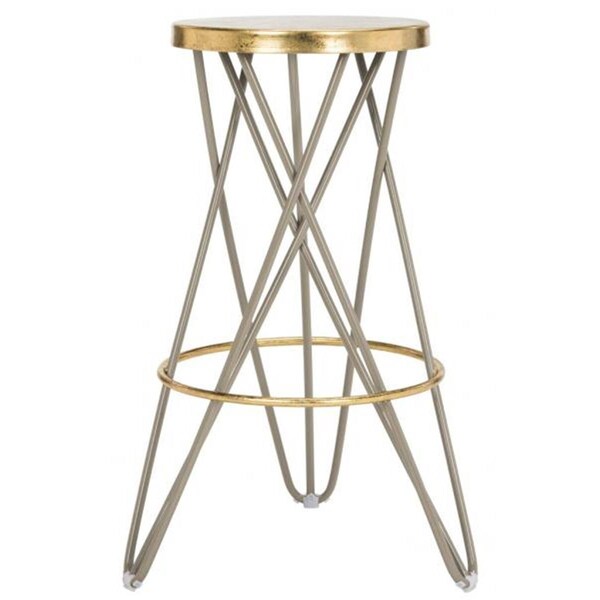 Safavieh 30 x 18 x 18 in. Lorna Gold Leaf Bar Stool Beige & Gold - FOX3254C