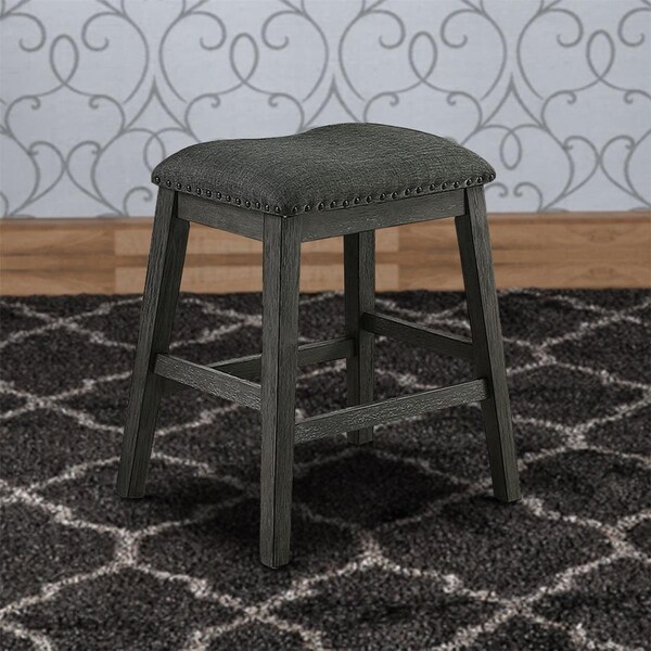 Benjara Fabric Saddle Counter Stool with Nailhead Trim, Grey, 2PK - BM231841
