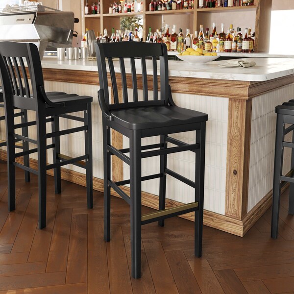 Flash Furniture HERCULES School House Back Black Wood Restaurant Barstool - XU-DG-W0006B-BLK-GG