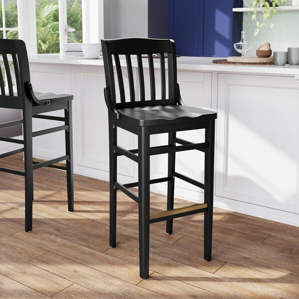 Flash Furniture HERCULES School House Back Black Wood Restaurant Barstool - XU-DG-W0006B-BLK-GG