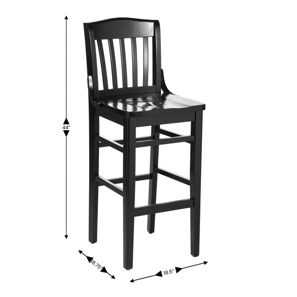 Flash Furniture HERCULES School House Back Black Wood Restaurant Barstool - XU-DG-W0006B-BLK-GG