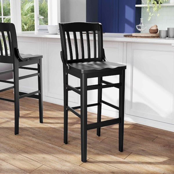 Flash Furniture HERCULES School House Back Black Wood Restaurant Barstool - XU-DG-W0006B-BLK-GG