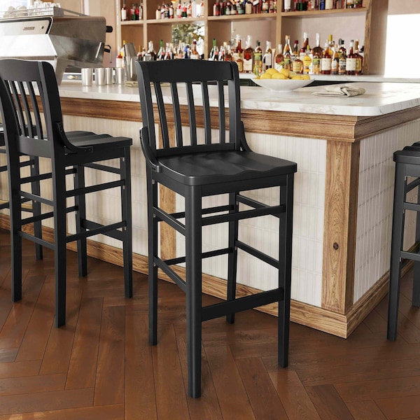 Flash Furniture HERCULES School House Back Black Wood Restaurant Barstool - XU-DG-W0006B-BLK-GG