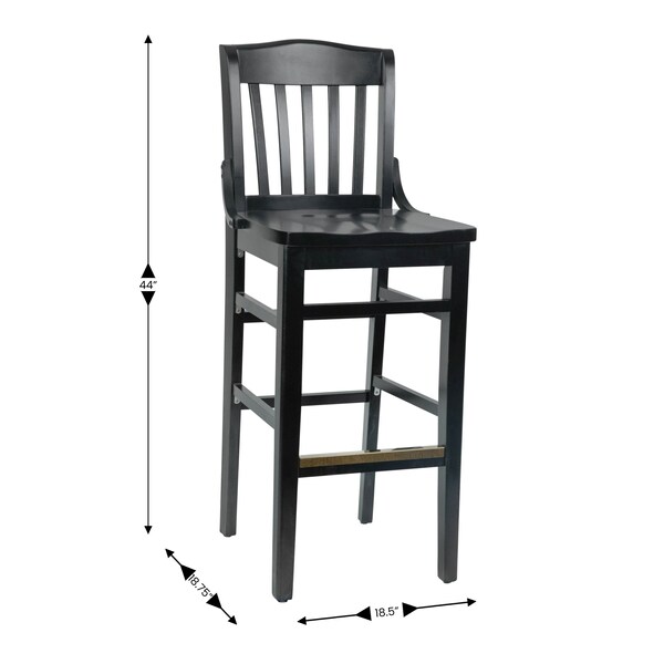 Flash Furniture HERCULES School House Back Black Wood Restaurant Barstool - XU-DG-W0006B-BLK-GG