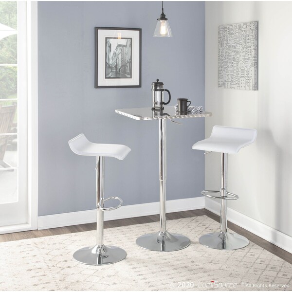 Lumisource Ale Adjustable Swivel Barstool in White PU Leather, PK 2 - BS-ALE W2
