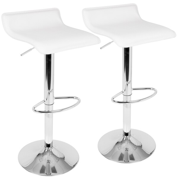 Lumisource Ale Adjustable Swivel Barstool in White PU Leather, PK 2 - BS-ALE W2