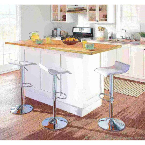 Lumisource Ale Adjustable Swivel Barstool in White PU Leather, PK 2 - BS-ALE W2