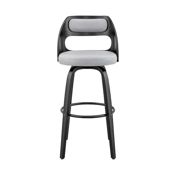 Armen Living Julius 26" Gray Faux Leather and Black Wood Bar Stool - LCJUBABLGR26