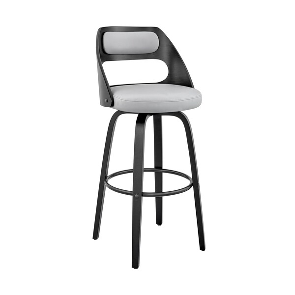 Armen Living Julius 26" Gray Faux Leather and Black Wood Bar Stool - LCJUBABLGR26