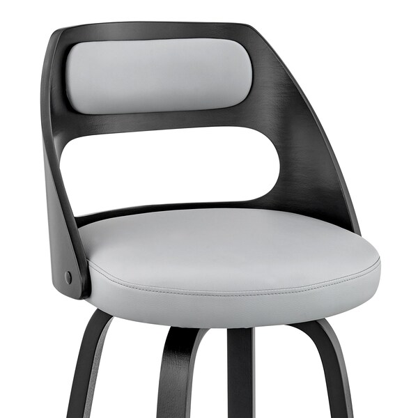 Armen Living Julius 26" Gray Faux Leather and Black Wood Bar Stool - LCJUBABLGR26