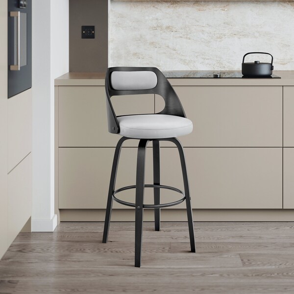Armen Living Julius 26" Gray Faux Leather and Black Wood Bar Stool - LCJUBABLGR26