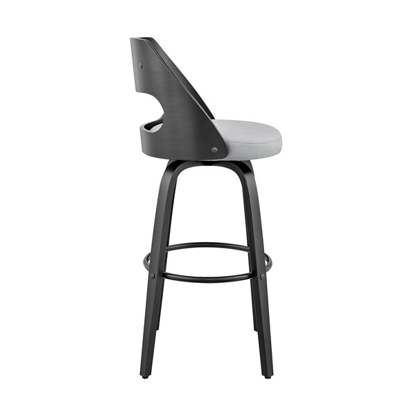 Armen Living Julius 26" Gray Faux Leather and Black Wood Bar Stool - LCJUBABLGR26