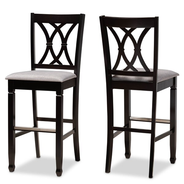 Baxton Studio Calista Grey Upholstered and Espresso Wood 2-Piece Bar Stool Set - 167-10854