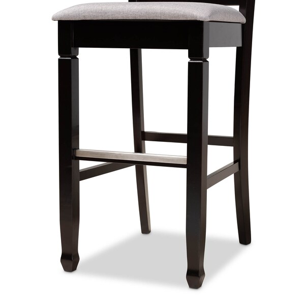 Baxton Studio Calista Grey Upholstered and Espresso Wood 2-Piece Bar Stool Set - 167-10854