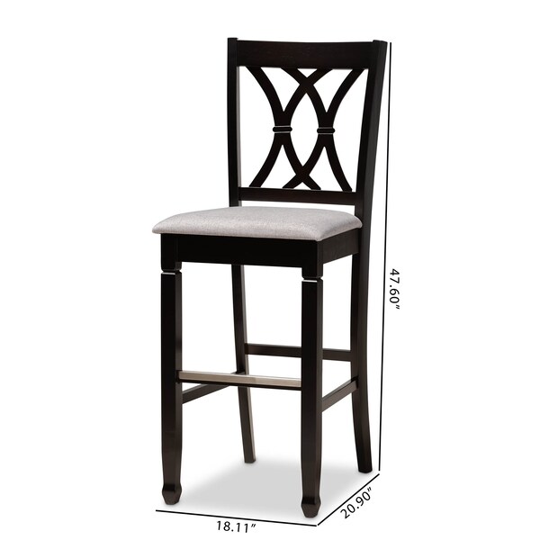 Baxton Studio Calista Grey Upholstered and Espresso Wood 2-Piece Bar Stool Set - 167-10854