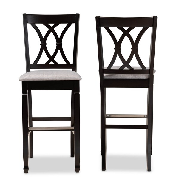 Baxton Studio Calista Grey Upholstered and Espresso Wood 2-Piece Bar Stool Set - 167-10854