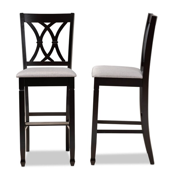 Baxton Studio Calista Grey Upholstered and Espresso Wood 2-Piece Bar Stool Set - 167-10854