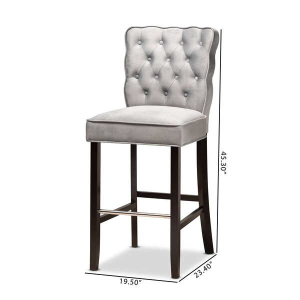 Baxton Studio Daphne Modern Dark Grey Velvet and Dark Brown Finished Wood 2-PC Bar Stool Set - 183-11009-ZORO