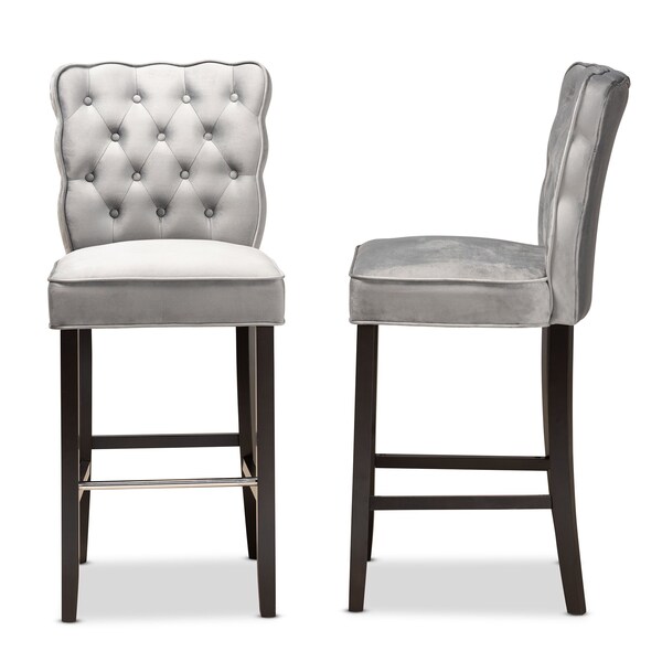Baxton Studio Daphne Modern Dark Grey Velvet and Dark Brown Finished Wood 2-PC Bar Stool Set - 183-11009-ZORO