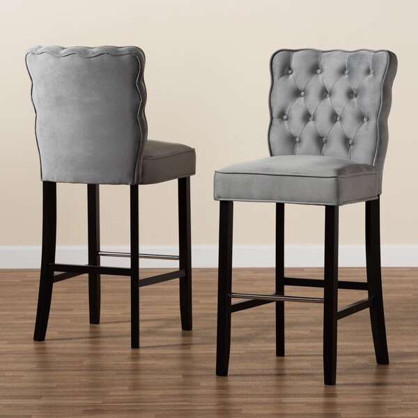 Baxton Studio Daphne Modern Dark Grey Velvet and Dark Brown Finished Wood 2-PC Bar Stool Set - 183-11009-ZORO