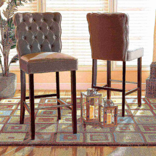 Baxton Studio Daphne Modern Dark Grey Velvet and Dark Brown Finished Wood 2-PC Bar Stool Set - 183-11009-ZORO