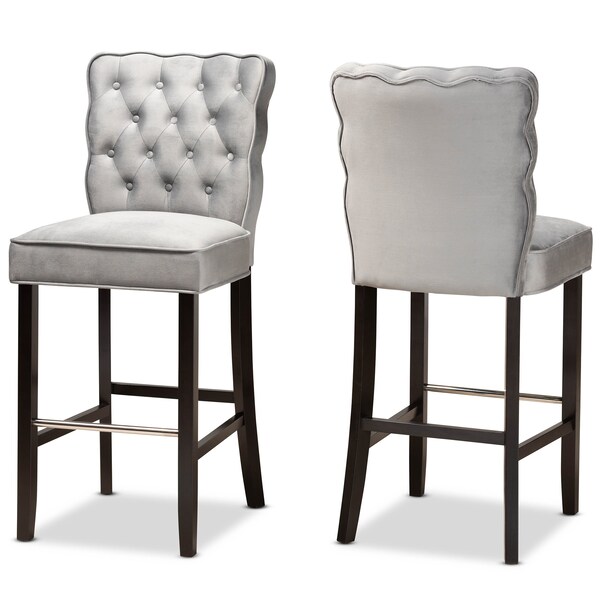 Baxton Studio Daphne Modern Dark Grey Velvet and Dark Brown Finished Wood 2-PC Bar Stool Set - 183-11009-ZORO
