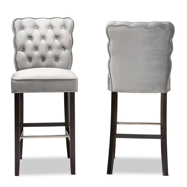 Baxton Studio Daphne Modern Dark Grey Velvet and Dark Brown Finished Wood 2-PC Bar Stool Set - 183-11009-ZORO