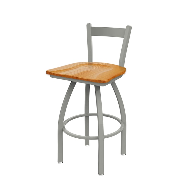 Holland Bar Stool Co 30" Low Back Swivel Bar Stool, Nickel Finish, Med Oak Seat - 82130ANMEDOAK